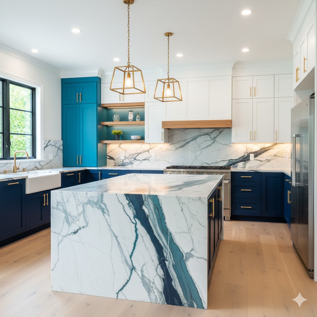 Luxury custom kitchen with marble island in Sarasota